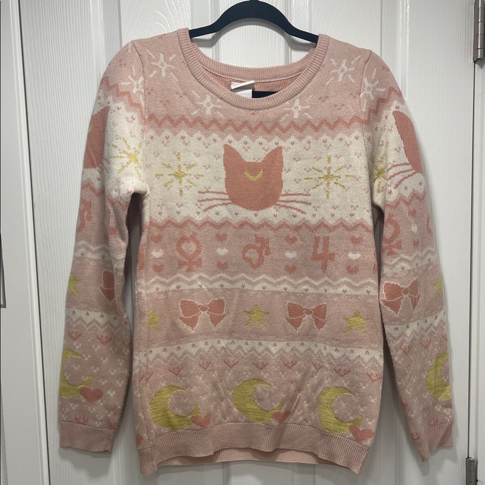 Box Lunch Sailor Moon Pink Cat Patterned Women's Sweater